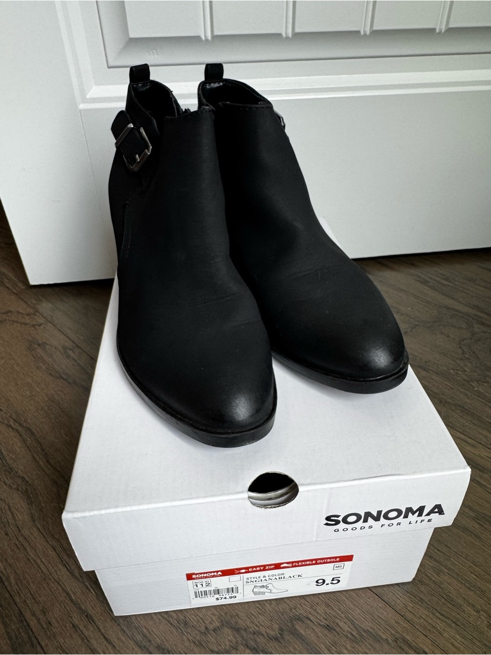 Sonoma Black Ankle Booties Women’s Size 9.5 Side Zip Buckle Low Heel